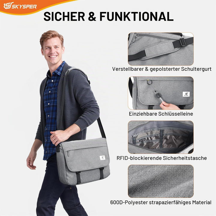 SKYSPER 15,6-Zoll Messenger Bag mit RFID-Schutz | Gross, für Herren &amp; Damen, Messenger-Stil, Anti-Di