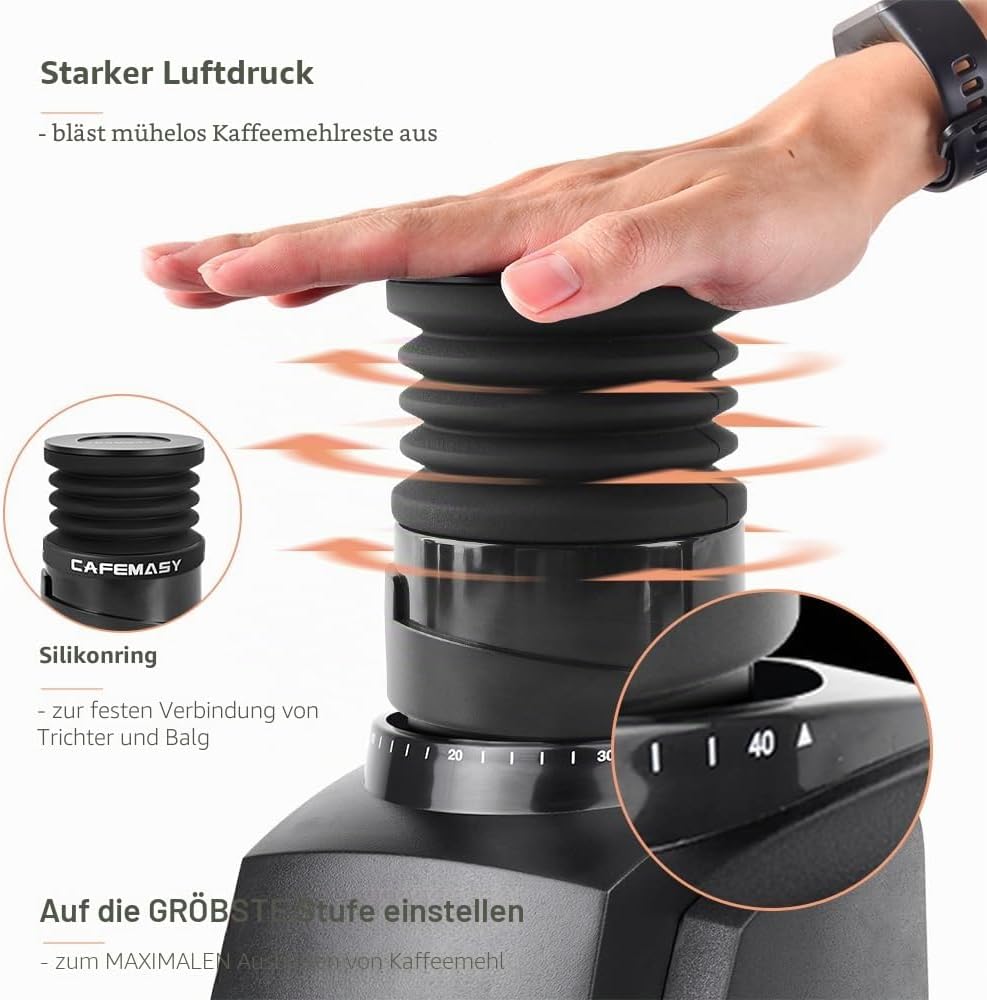 CAFEMASY Einzeldosis-Trichter mit Silikonbalg und Aluminiumdeckel, Kaffeemühle, Reinigungszubehör, W