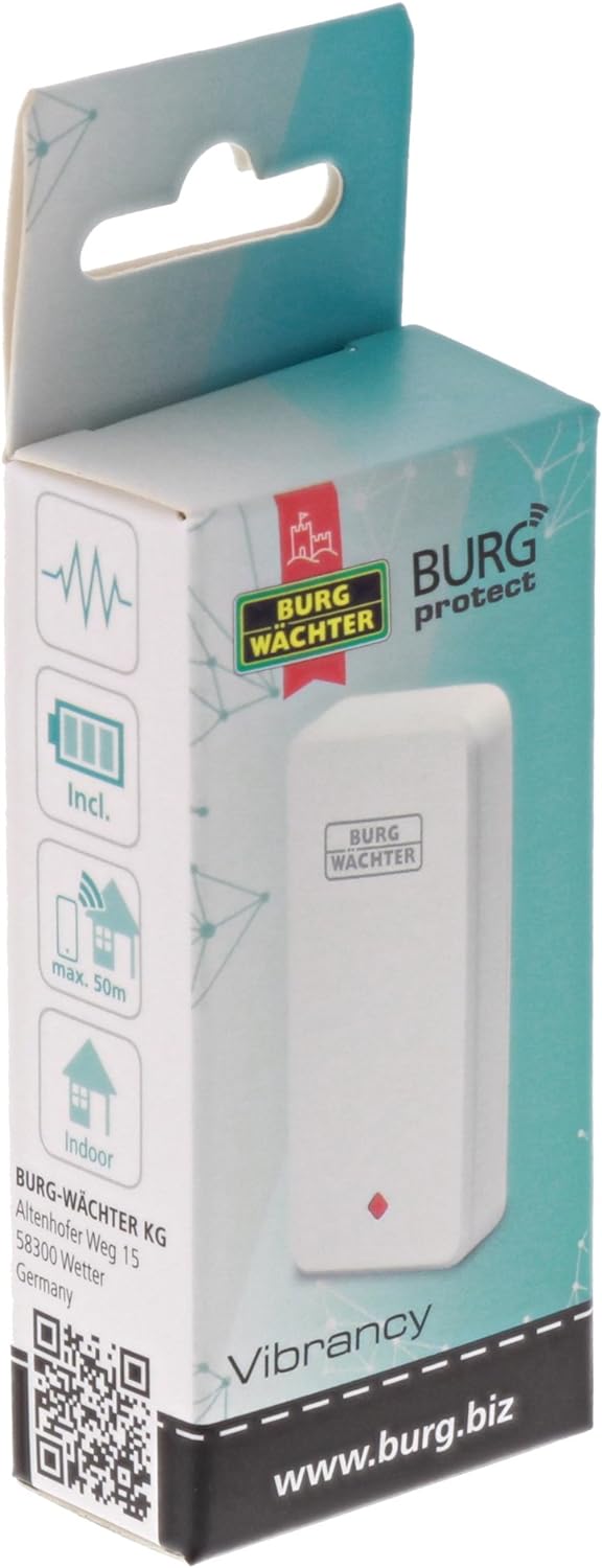 Burg Wächter Vibrations-Sensor innen, batteriebetrieben, Erschütterung Alarm, mit BURGprotect Smart