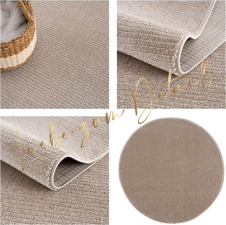payé Teppich Rund - Beige - 200x200cm - Meliert Muster - Einfarbig - Hoch Tief Effekt - Kurzflor Wei