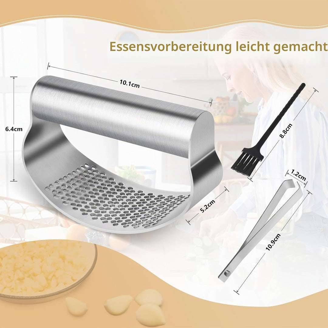Knoblauchpresse, Knoblauchwippe aus rostfreiem Edelstahl, garlic press, Tragbarer Küchenhilfe, Mit K