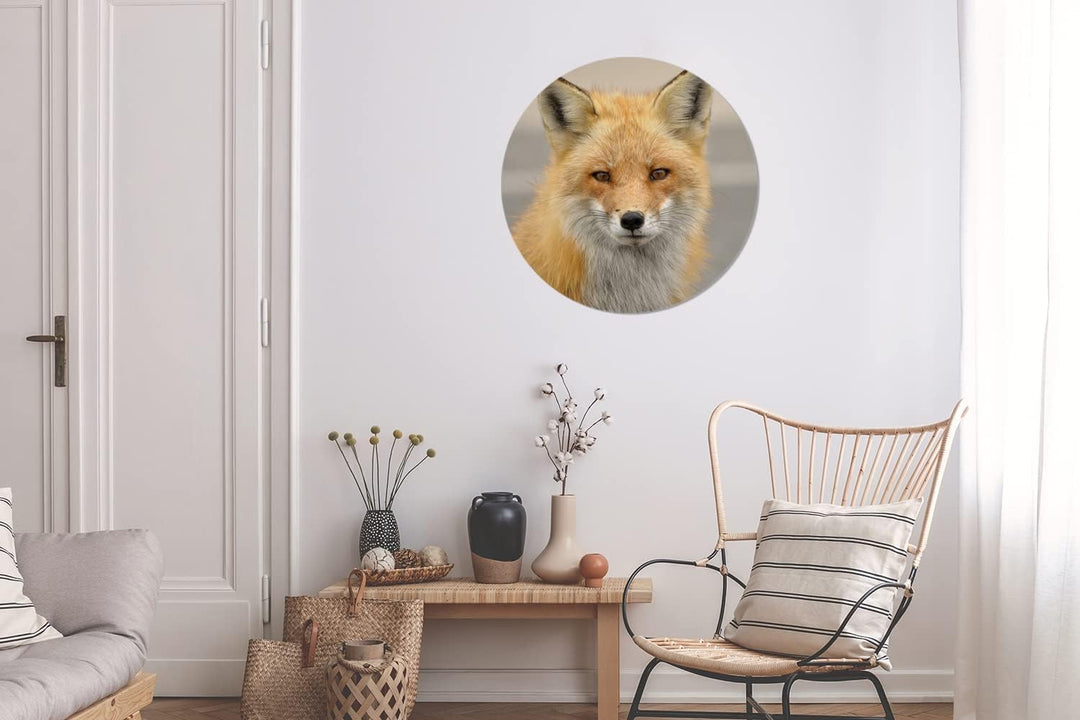 Wandbild Rund Wanddeko Deko Wohnzimmer Bilder 60x60 cm Fuchs - Makro - Rot, 60x60 cm