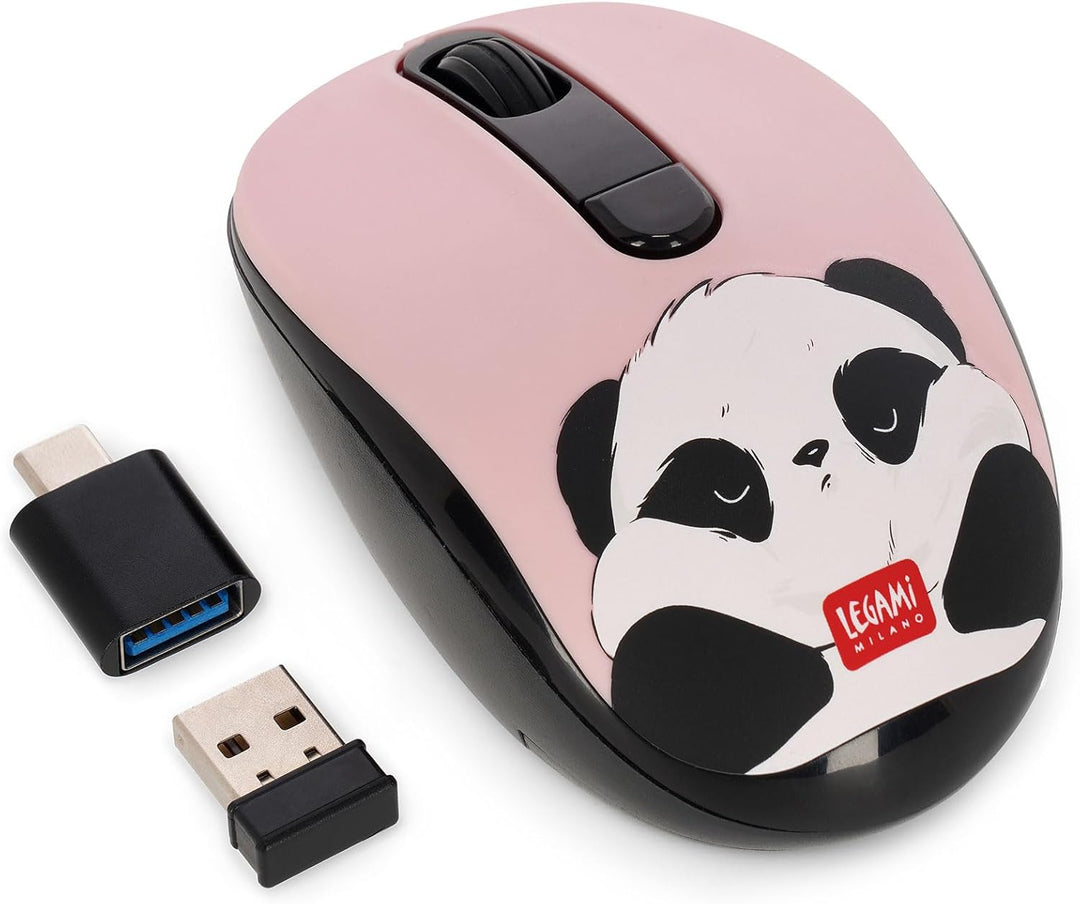 LEGAMI – Kabellose Maus mit ultrakompaktem USB-Empfänger, Panda, 3 Geschwindigkeitsoptionen, ABS-Mat