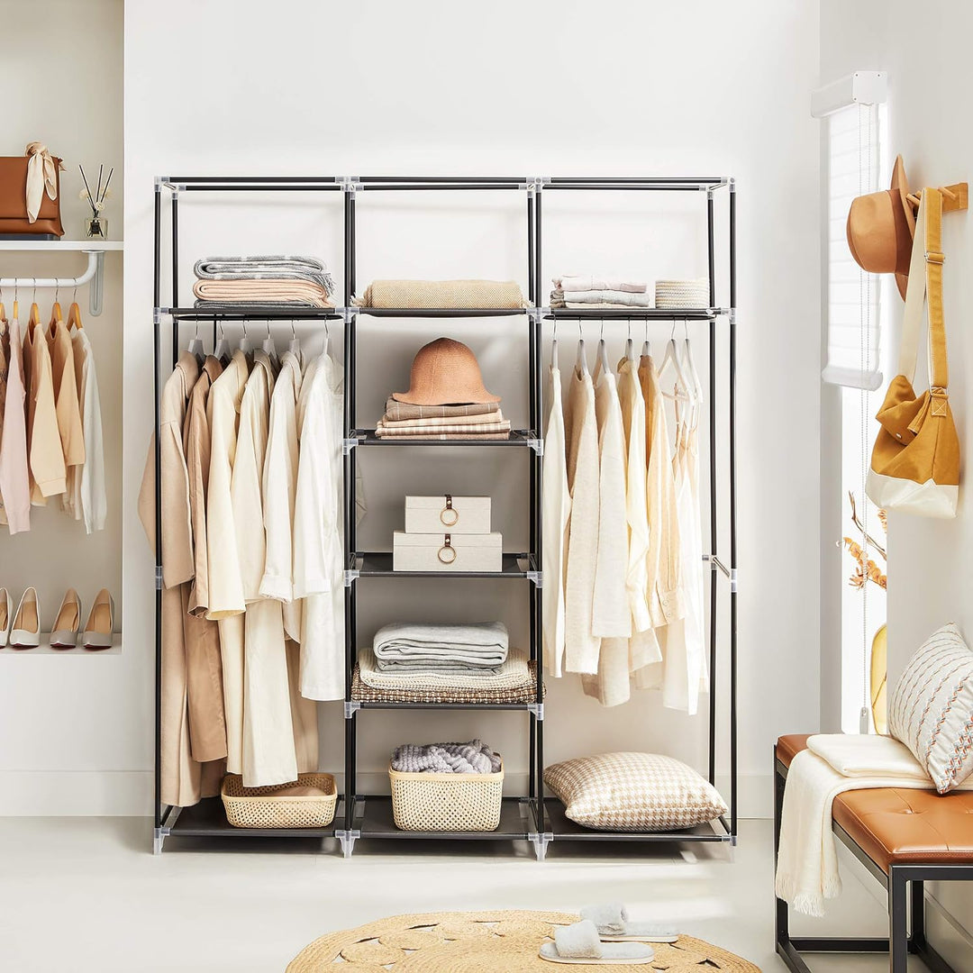 SONGMICS Kleiderschrank, Faltschrank, Stoffschrank, faltbare Garderobe mit 2 Kleiderstange, 175 x 15