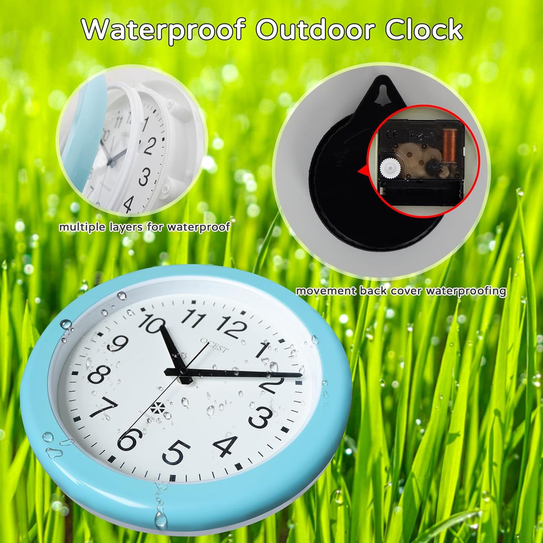 OCEST Versiegelte wasserdichte Wanduhr für innen und draussen, 30.5 cm, gross, wasserdicht, geräusch