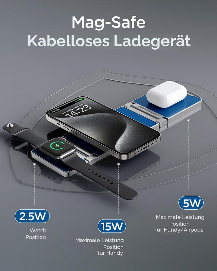 Kabelloses Ladegerät,Hohosb 3 in 1 Zinklegierung Faltbar Magnetische Ladestation[Kompatibel mit Mags