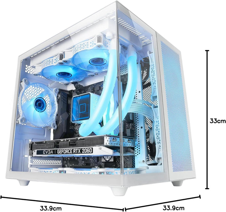 Mars Gaming MC-NOVAM Weiss, Custom MicroATX Compact Gehäuse, Dual Window Durchgehend Gehärtetes Glas