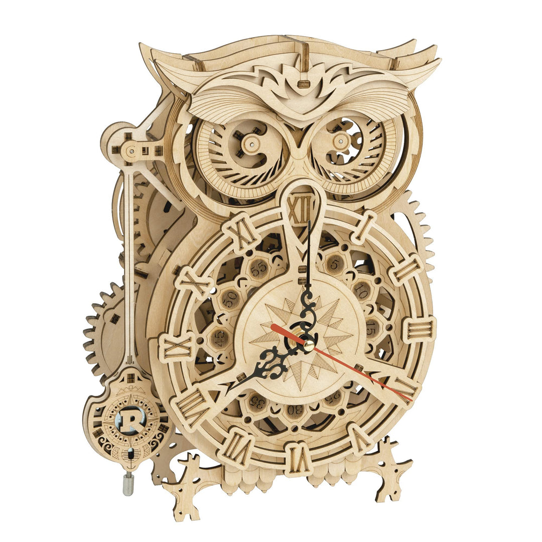 Robotime 3D Puzzle Holz Eule Uhr, Hölzerne Mechanische Modellbausatz für Erwachsene, Handwerk Holzba