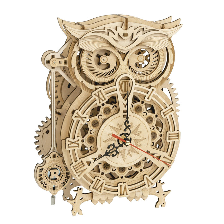 Robotime 3D Puzzle Holz Eule Uhr, Hölzerne Mechanische Modellbausatz für Erwachsene, Handwerk Holzba