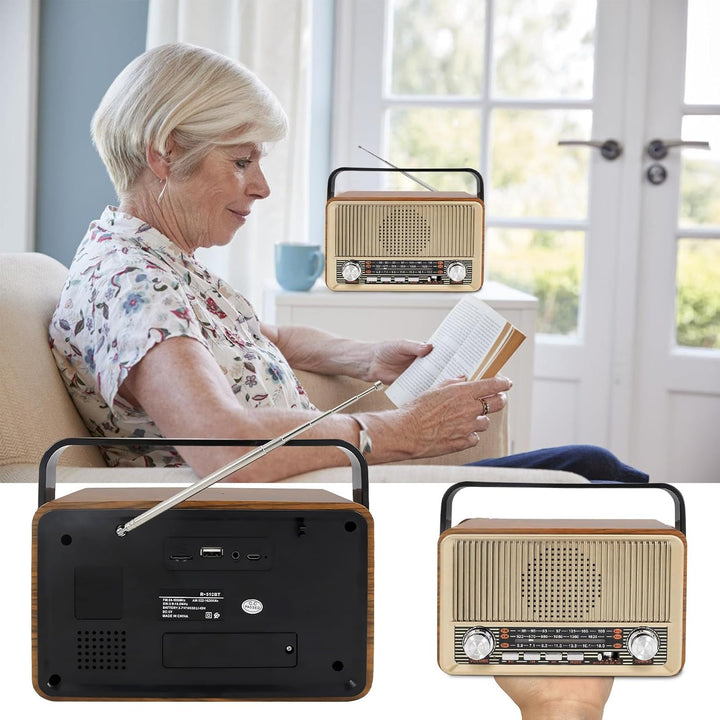 Retro Radio mit Bluetooth, Nostalgie Kofferradio Klein mit AM/FM/SW3, USB/TF/AUX, Wiederaufladbar, K