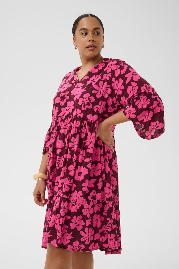 KAFFE CURVE Kleid KCisma 46 Carbernet/Pink Flowers, 46 Carbernet/Pink Flowers