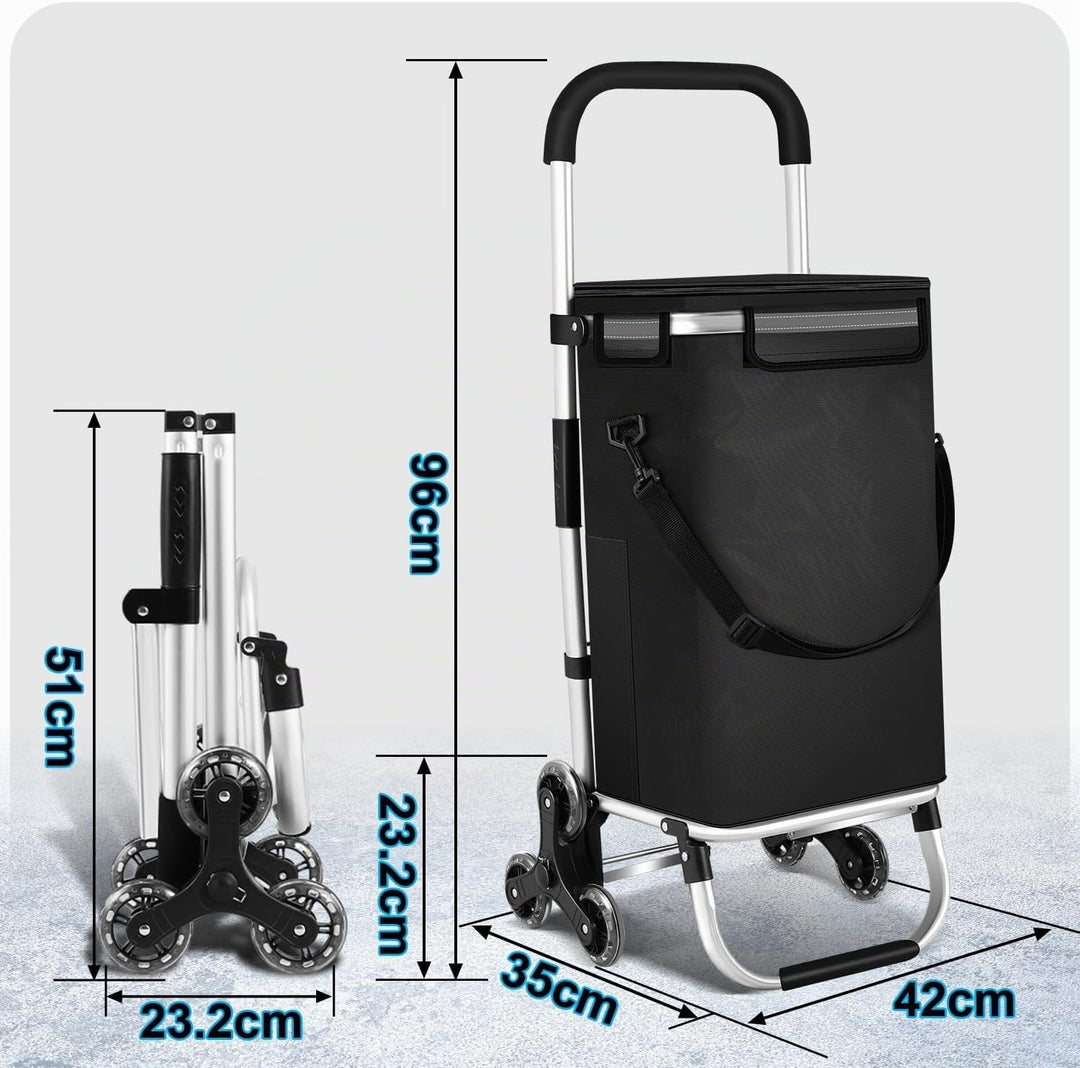Einkaufstrolley Klappbar 40 Liter Einkaufswagen mit Kühlfach Einkaufstrolley Treppensteiger, Abnehmb