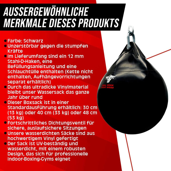 BULL DOZA FIGHT WEAR Pro Wasserboxsack – Schwer, langlebig, wasserdicht (Schwarz, L (19 Zoll), 53 kg