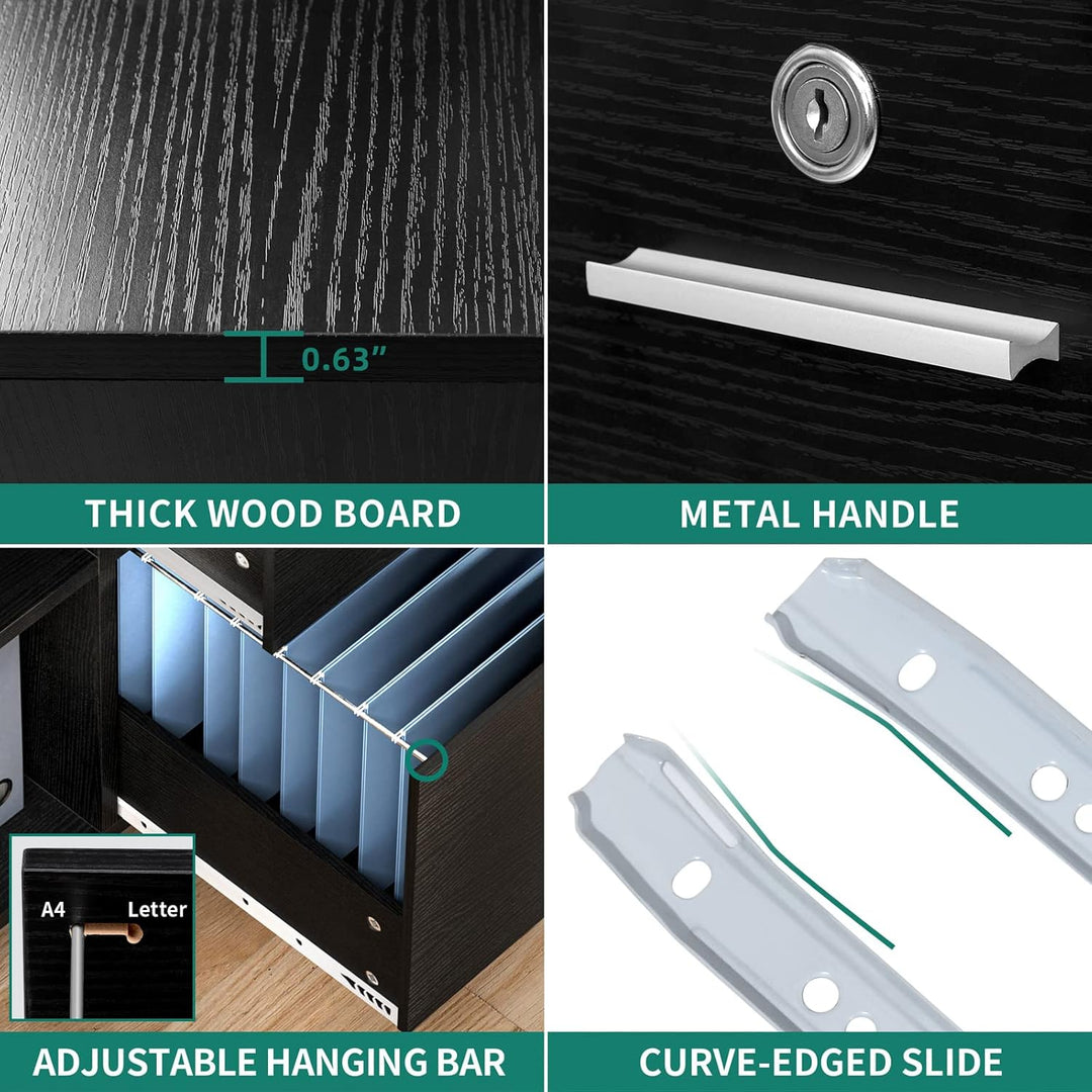 YITAHOME 3 Schubladen Mobile Aktenschrank für A4, Briefgrösse Dokumente, Holz Seitenschrank für Home