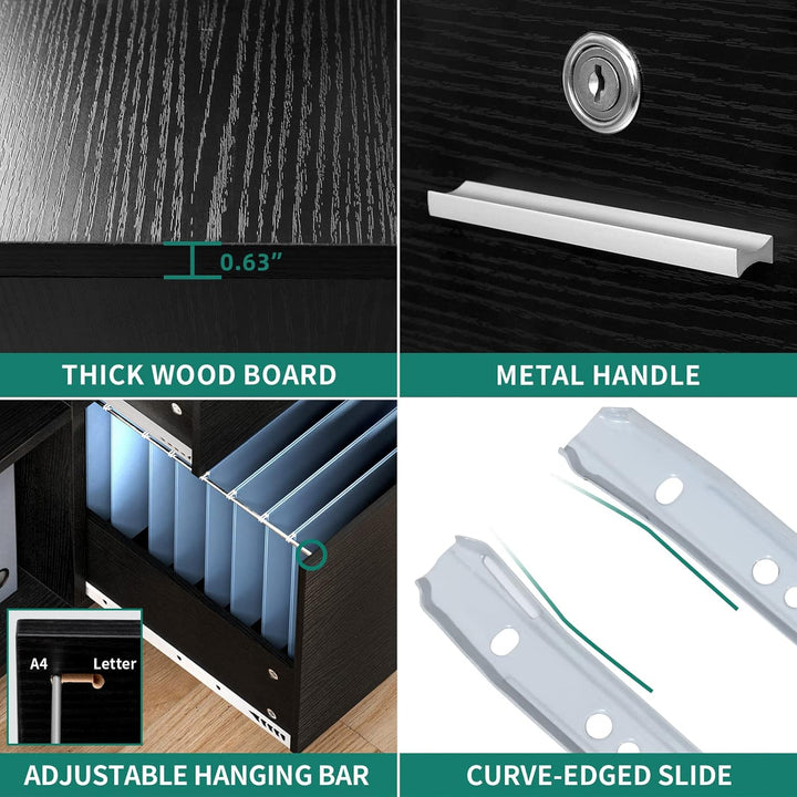 YITAHOME 3 Schubladen Mobile Aktenschrank für A4, Briefgrösse Dokumente, Holz Seitenschrank für Home