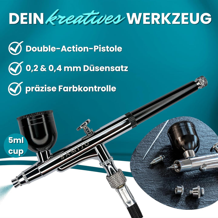 SAMIJO Airbrush Set mit Kompressor, leise, kompakt, vielseitig, Airbrush-Set für Einsteiger, inkl. [