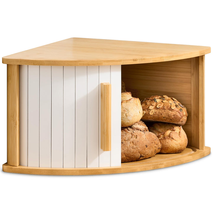 Praknu Brotkasten Ecke Holz mit Schiebetür – Platzsparende Brotbox – Hält Brot länger frisch - Einfa