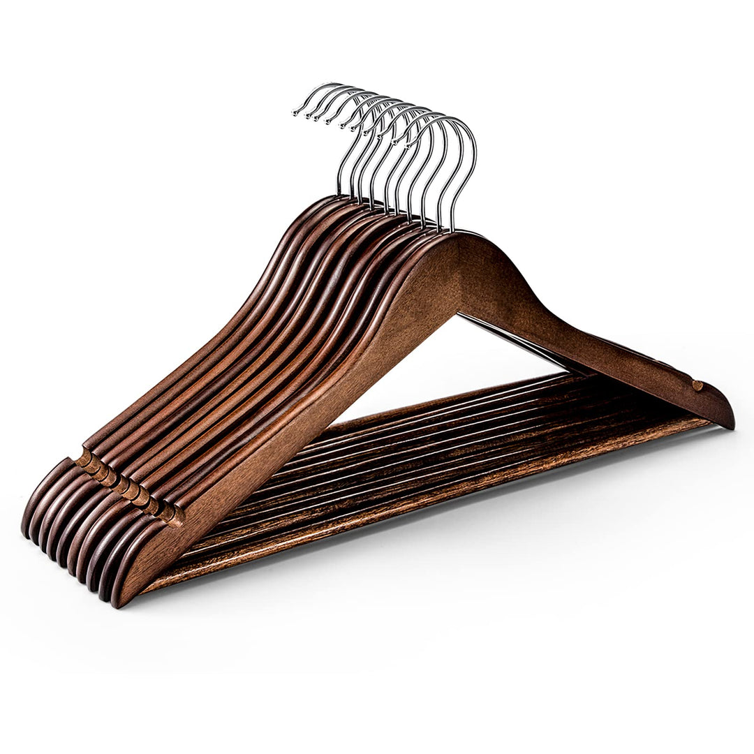 HOUSE DAY Holz Kleiderbügel 10 Stück,Massivholz Bügel mit Glatter Oberfläche, 360° Drehhaken & Schul