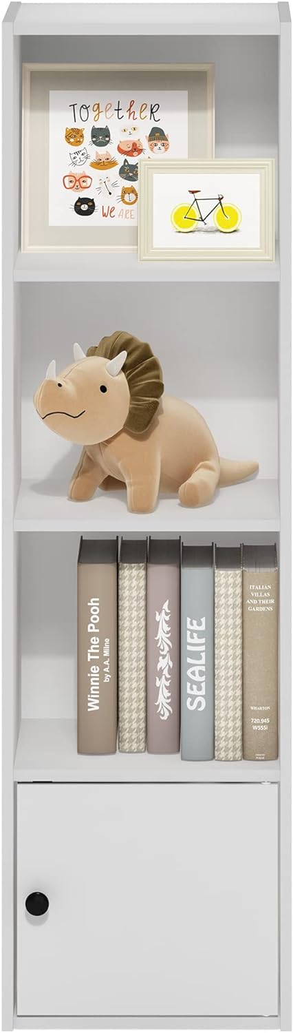 Furinno Luder Bücherregal mit 4 Ablagen und 1 Tür, weiss, 4-Tier Weiss 4-Tier with 1 Door, Weiss 4-T