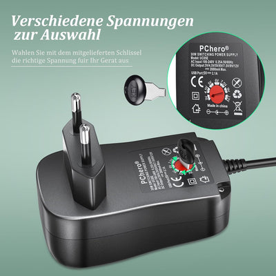 PChero 30W Universal AC/DC Adapter Schaltnetzteil mit 9pcs Adapter Tipps, enthält Mini & Micro USB S