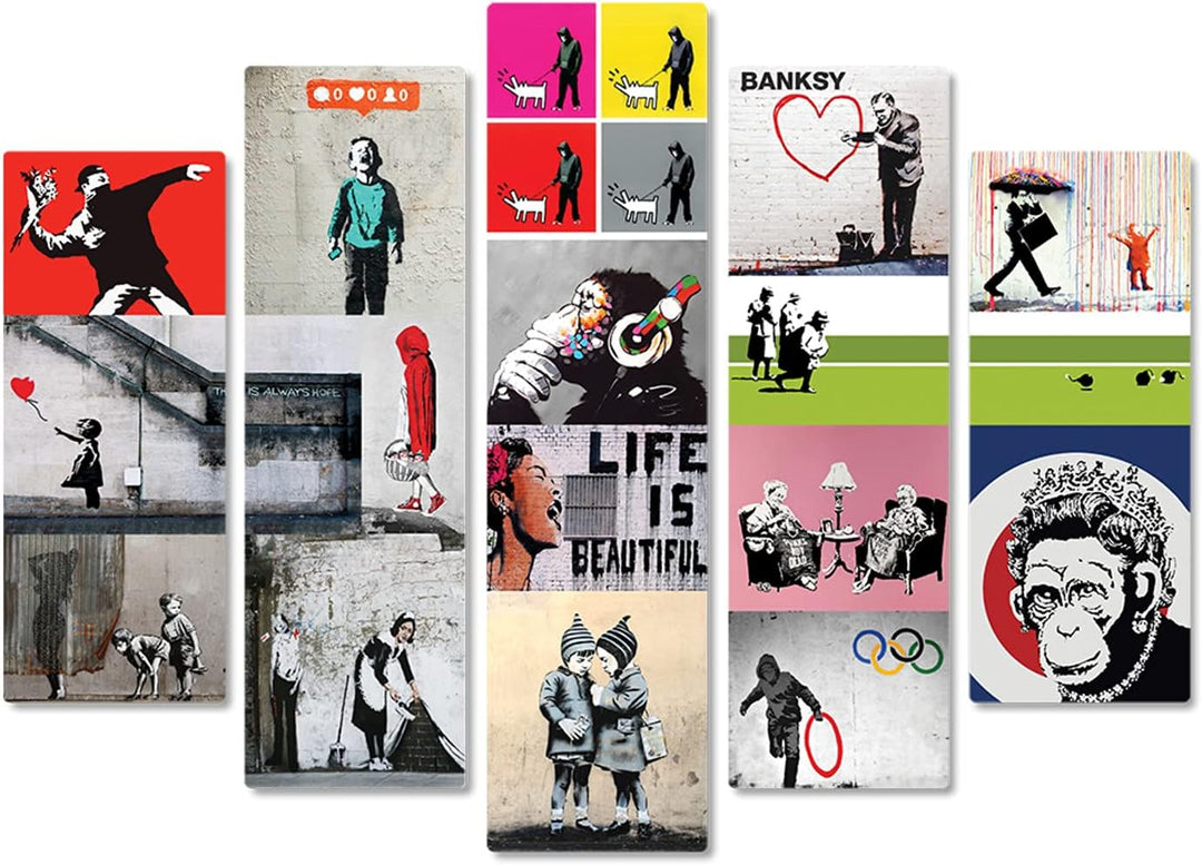 Giallobus - 5 Multi Panel Art Board - Banksy - Banksy Collage - MDF-Holz - 140x100 140x100 MDF-Holz,