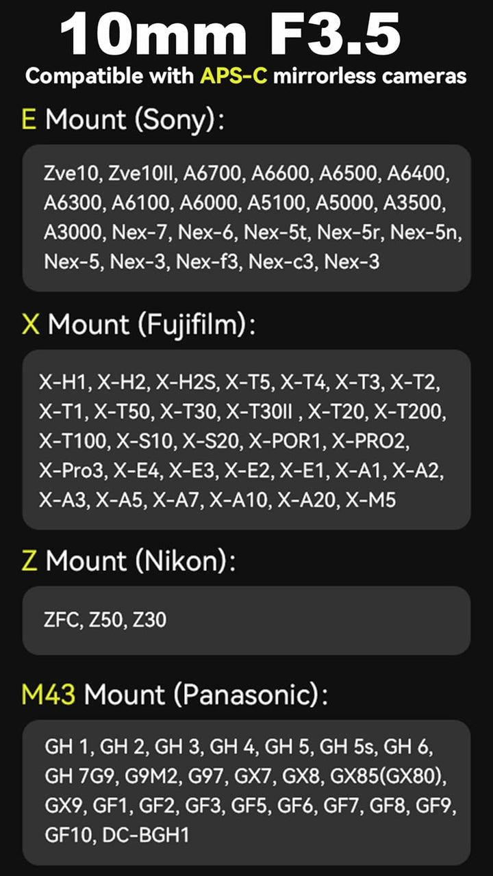7Artisans 10mm F3.5 Pancake Ultraweitwinkel for Sony E-Mount Objektiv, APS-C manueller Fokus, 108°,1