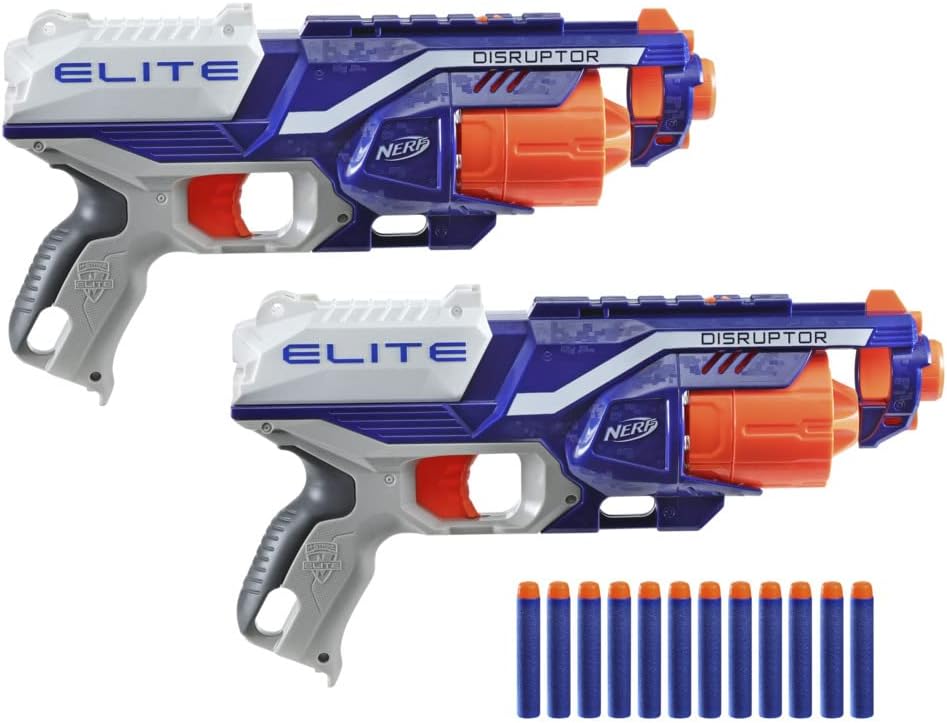Nerf Elite Disruptor 2er-Pack – 2 Disruptor Blaster, 12 Nerf Elite Darts – 6-Dart Rotationstrommel,