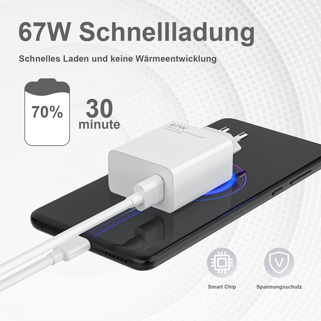 67W USB Ladegerät Netzteil für Xiaomi mit 2m Typ C Ladekabel 6A für Xiaomi 14t Pro 13T 13 Ultra 12T