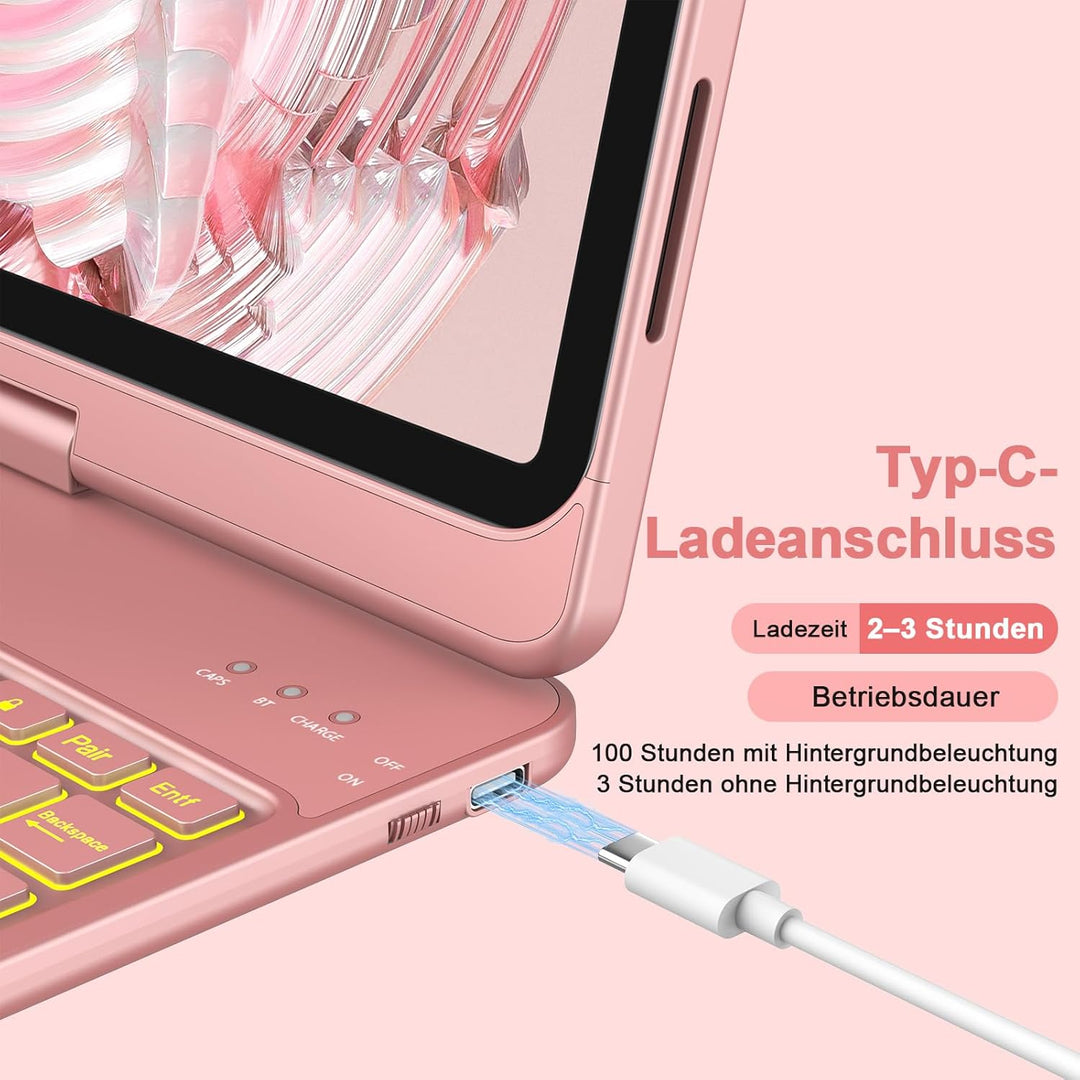 KBCASE Bluetooth Tastatur Schutzhülle für iPad 10 (2022/11. Generation) A16 2025 (10,9/11 Zoll) Mit
