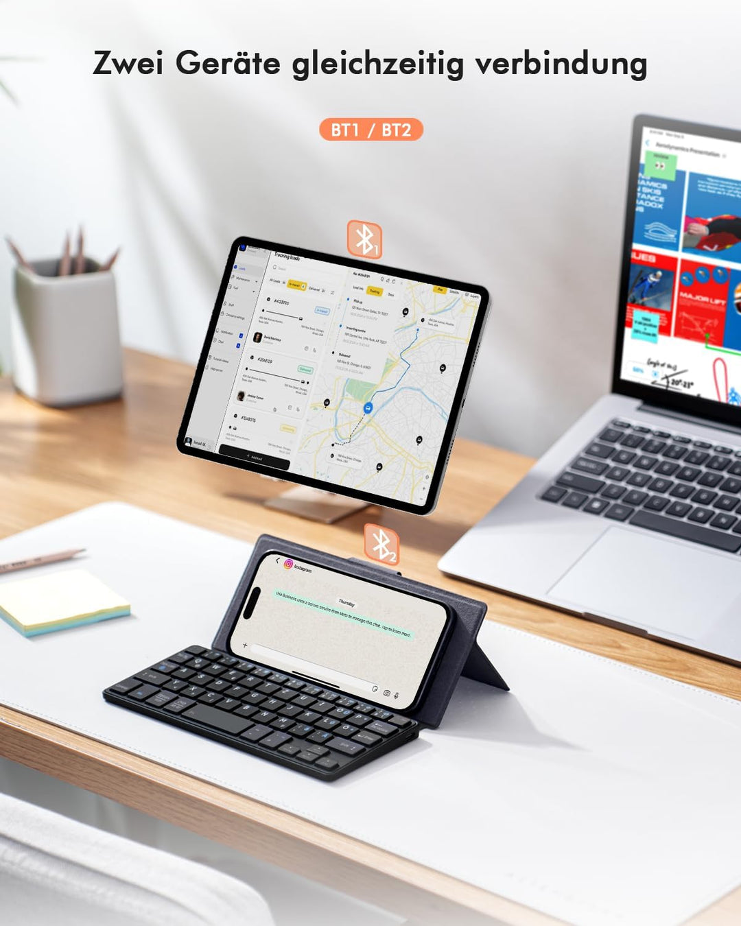 Doohoeek Dual Bluetooth Tastatur für Handy, Mini Tragbare Funktastatur für iPhone, iPad mini, Samsun