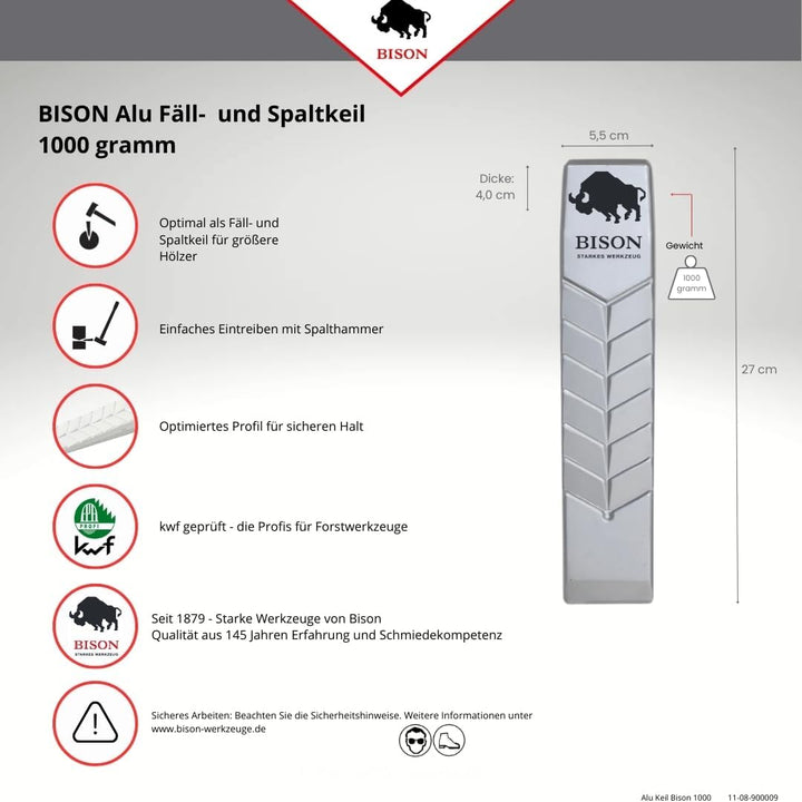Bison Sicherheits-Fällkeil Aluminium 1050 g, 11-08-900009 Alu-Spaltkeil 1050g, Alu-Spaltkeil 1050g