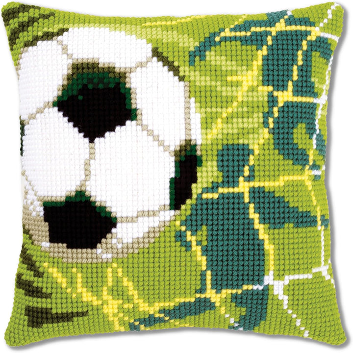 Vervaco Fussball Kreuzstichkissen/Stickkissen vorgedruckt, Baumwolle, Mehrfarbig, 40 x 40 x 0.3 cm