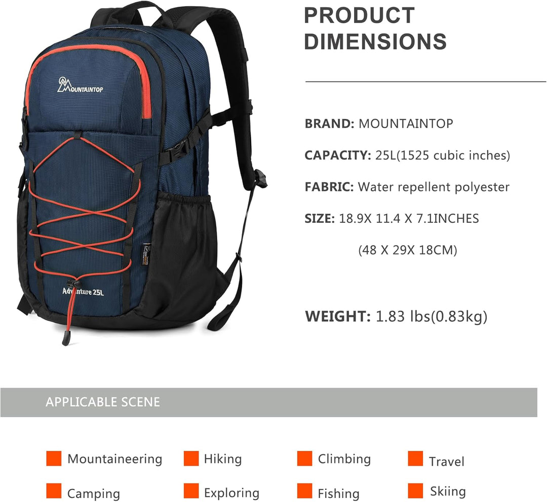 Mountaintop 25L/30L Wanderrucksack Daypack Damen Herren für Tageswanderungen, Outdoor, Radtouren 25L