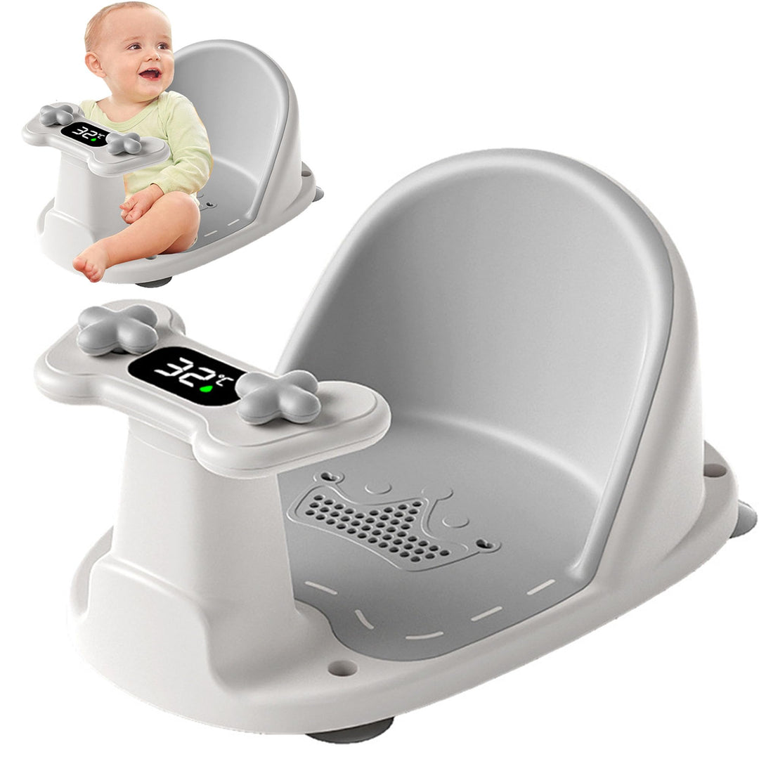 Baby Badesitz mit Temperatursensor Rutschfester Kleinkindbadesitz für Baby Sitting Up mit 4 Saugnäpf