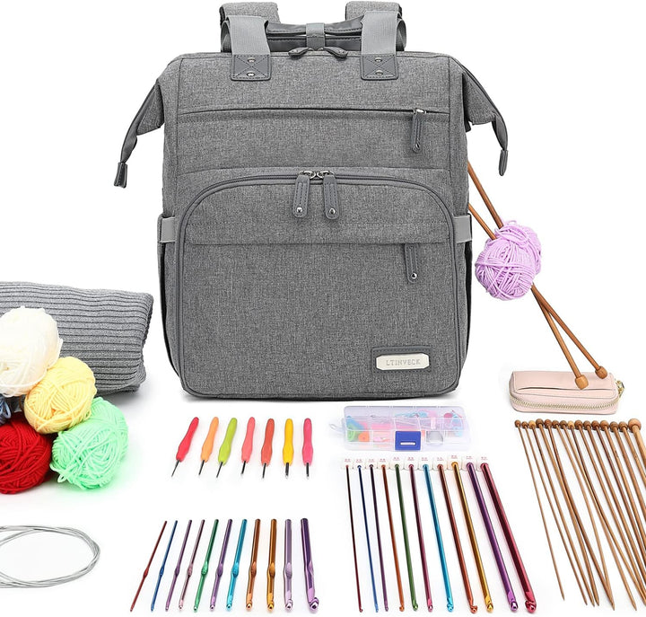 Stricktasche Rucksack, Garnaufbewahrung, Organizer, Reise-Häkeltasche mit USB-Ladeanschluss, grosse