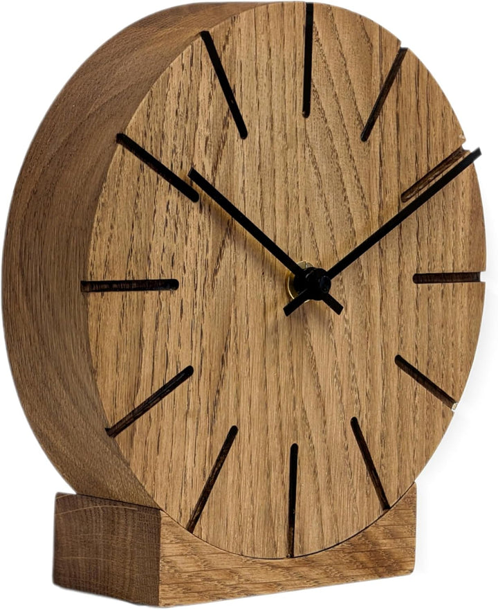 Natuhr Wanduhr Tischuhr Eiche Holz - Boom - geräuscharm Massivholz Design ø17 cm (Eiche dunkel geölt