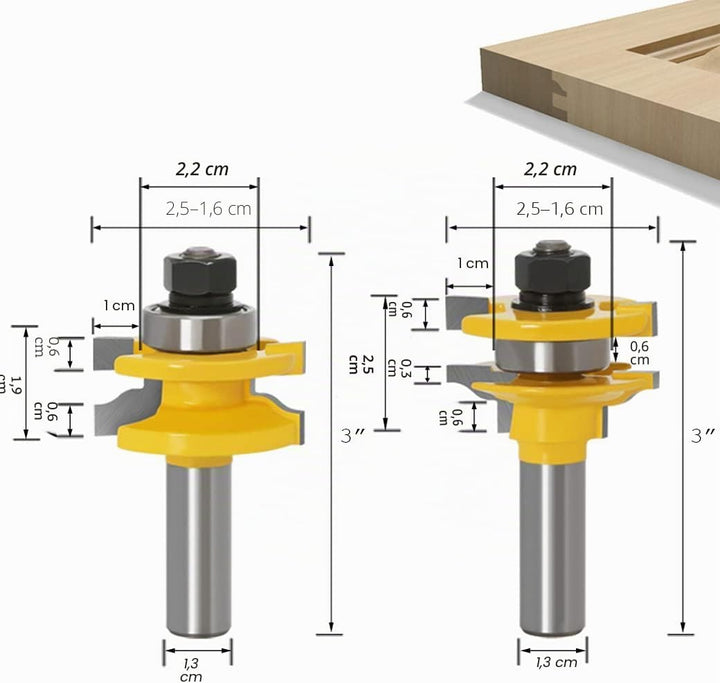 APLUS Raised Panel Door Making Hartmetall-Fräser-Bit-Set mit Rückenschneider mit 1/2-Zoll-Schaft, 3-