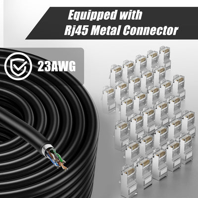 Lan Kabel 150 Meter Outdoor, Cat 6 Verlegekabel 150m Netzwerkkabel Schwarz Lange Aussenbereich Insta