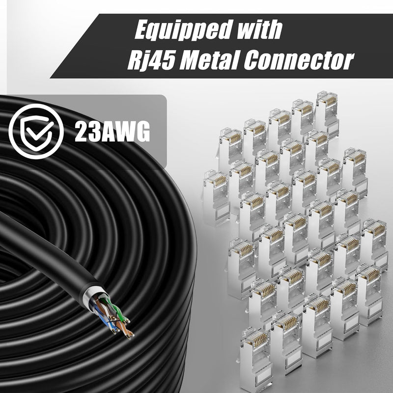Lan Kabel 150 Meter Outdoor, Cat 6 Verlegekabel 150m Netzwerkkabel Schwarz Lange Aussenbereich Insta