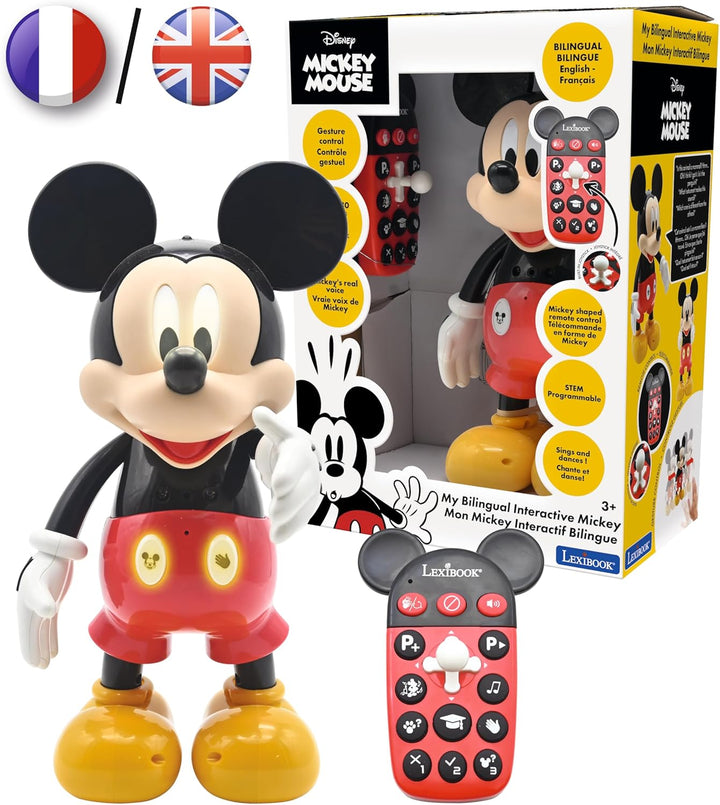 Lexibook MCH01i1 Disney – Roboter Mickey zweisprachig Französisch/Englisch, 100 Lernquiz, Lichteffek