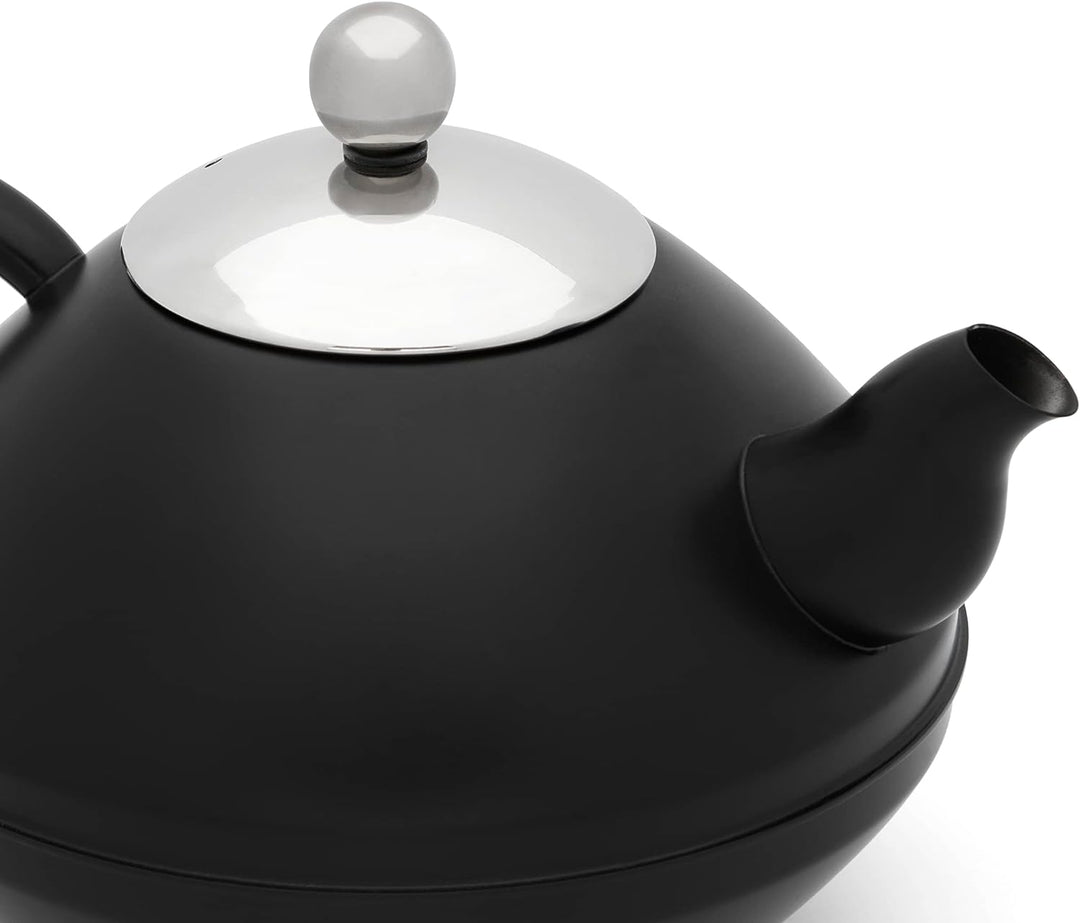 Bredemeijer grosse Schwarze doppelwandige Edelstahl Teekanne 1.4 Liter - isolierende Kanne für länge