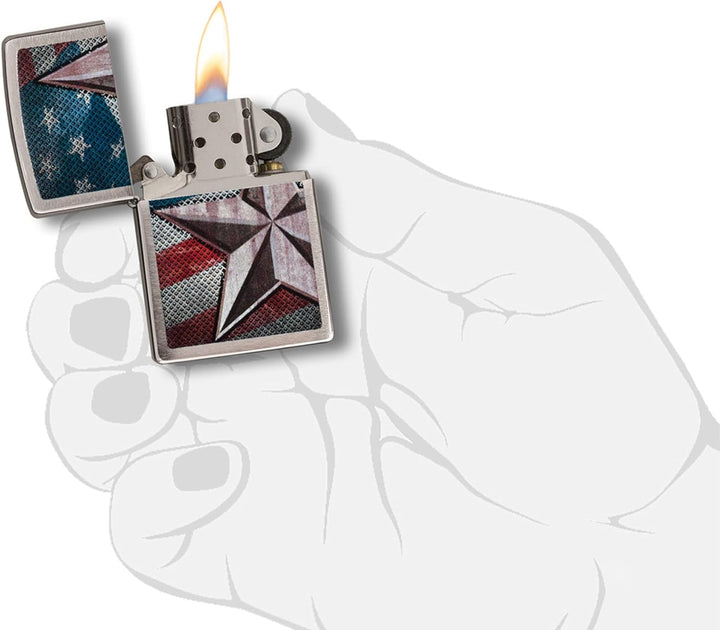 Zippo Us Army Star Winddichtes Feuerzeug Regular Edelstahloptik, Regular Edelstahloptik