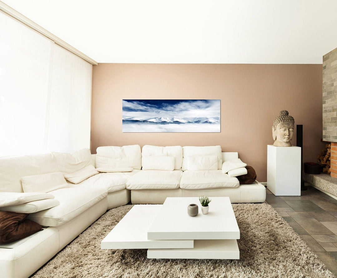 Paul Sinus Art Panoramabild auf Leinwand und Keilrahmen 150x50cm Berge Gebirge Schnee Winter Wolkenh