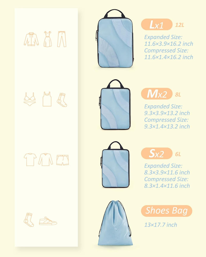 BAGSMART Packing Cubes Compression 6 Stück, Packwürfel Kompression Koffer Organizer Set, Travel Esse