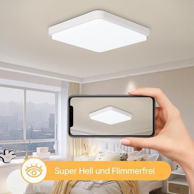 JDONG LED Deckenleuchte 36W 3000LM Flach Weiss Deckenlampe Modern Warmweiss 3000KLampe für Schlafzim