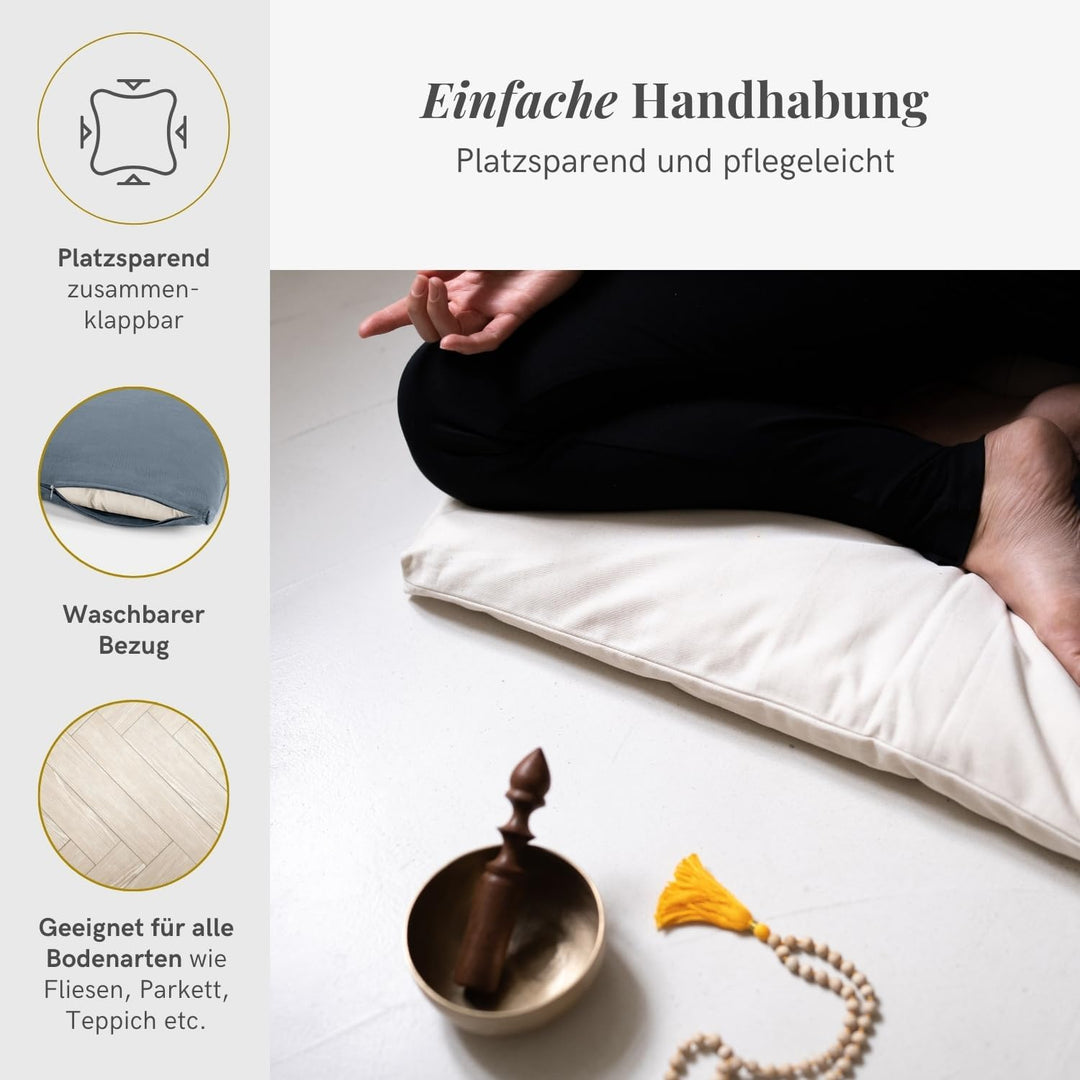 Lotuscrafts Meditationsmatte Zabuton Deluxe - Extra Dick - Meditationskissen Unterlage für entspannt