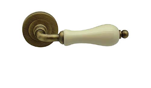 JDEL Handkurbel Beige mit Rosette, Porzellan und Leder Englisch, 0