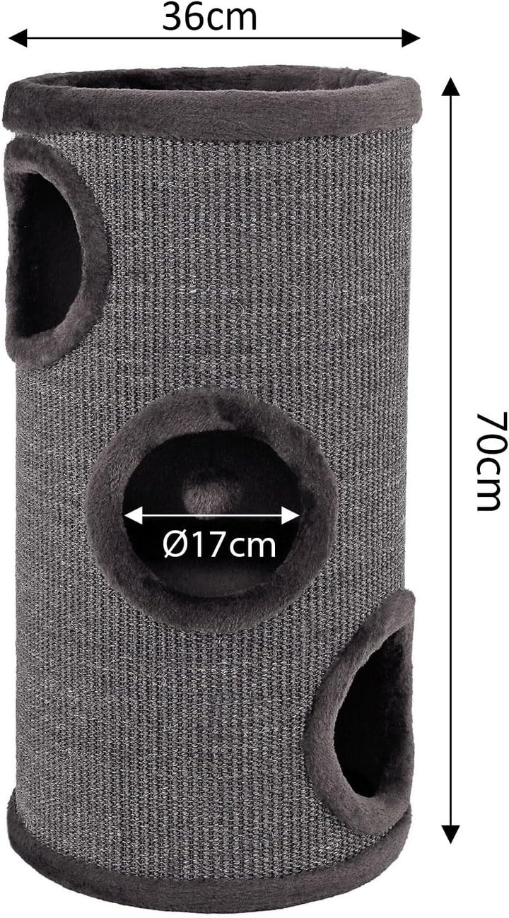 lionto Kratztonne aus Sisal mit Spielball &amp; Plüschrand, Höhe 70 cm, Grau | Stabiler Kratzbaum für kl