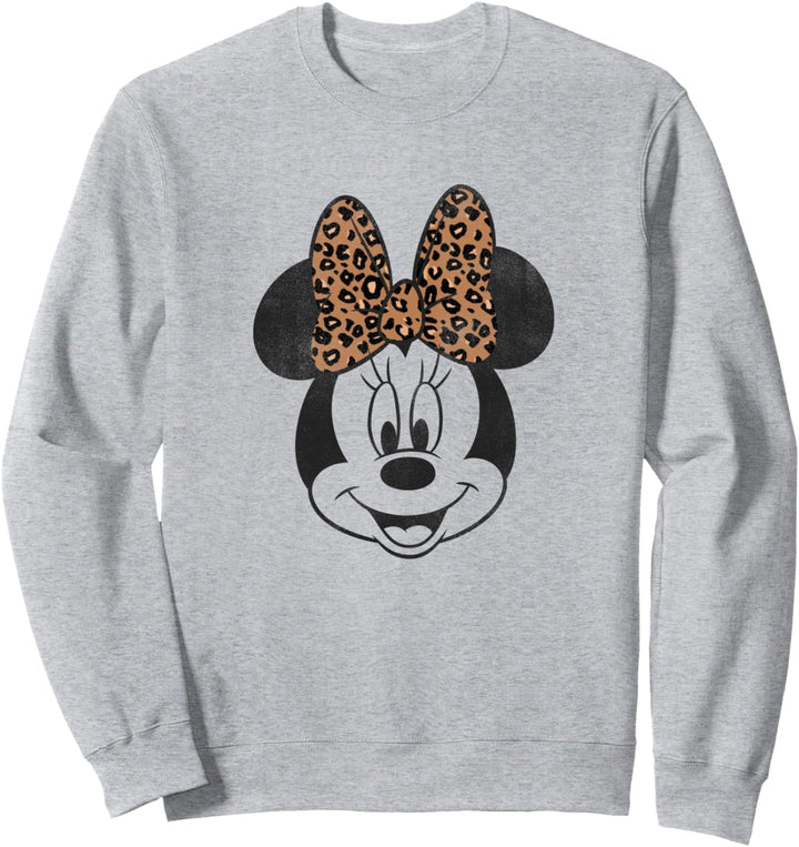 Disney Minnie Mouse Distressed Vintage Leopard Bow Face Sweatshirt