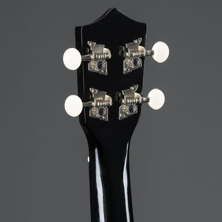 Fame UKE-S BW Sopran Ukulele, Schwarz, Inklusive Tasche, Lindenholz-Korpus, 12-Bund Composite-Griffb